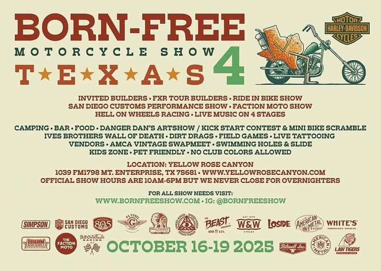 Texas Born Free Motorcycle Show October 16-19 2025