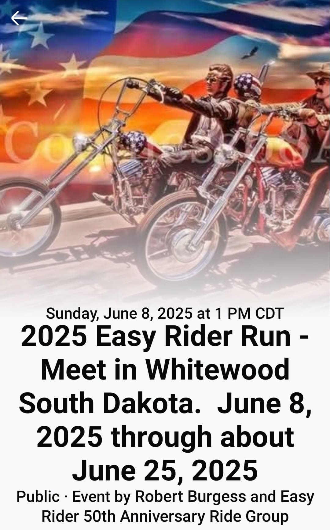 2025 easy rider run, startin in whitewood south dakota june 8 2025 through june 25 2025